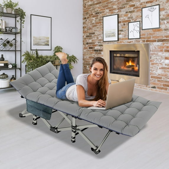 MOPHOTO Folding Camping Cots for Adults 880lbs, 28" Wide Sturdy Portable Sleeping Bed, Folding Cot with Mattress&4D Pillow