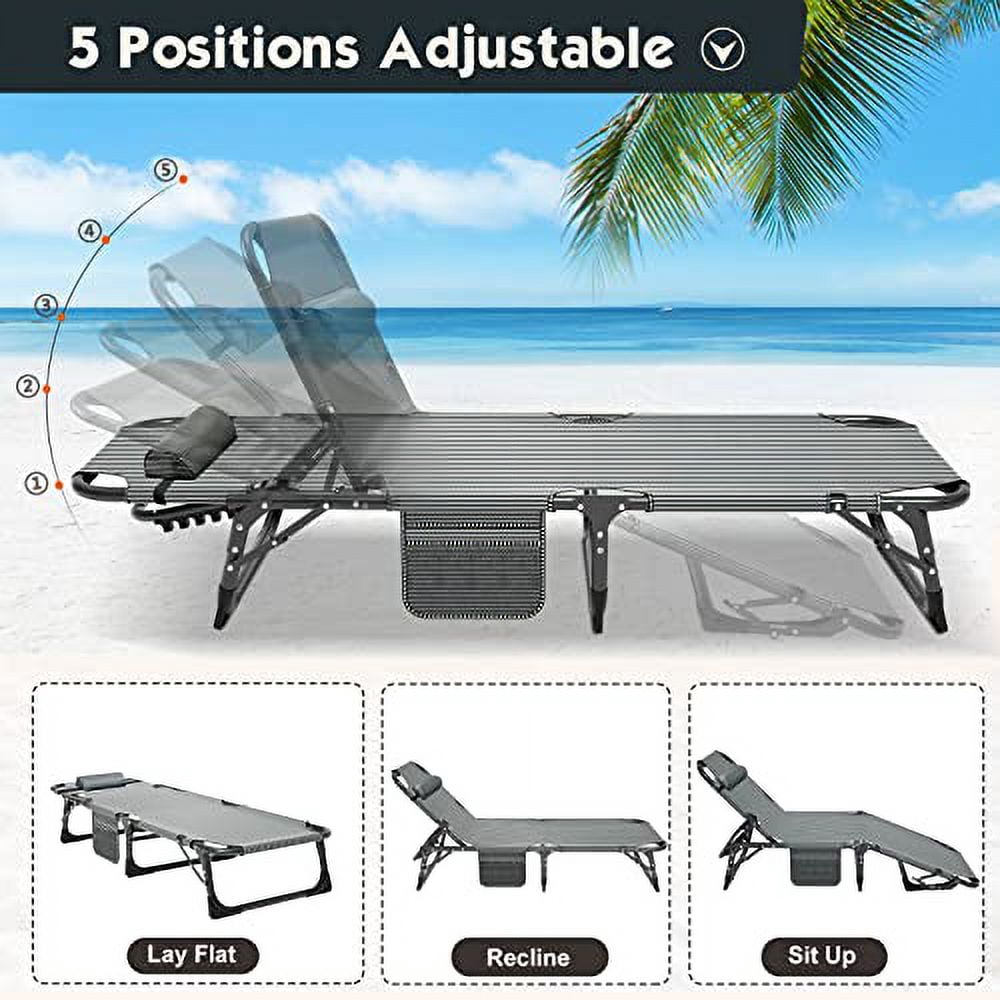 MOPHOTO Folding Chaise Lounge Chair 5-Position, Folding Cot, Heavy Duty ...
