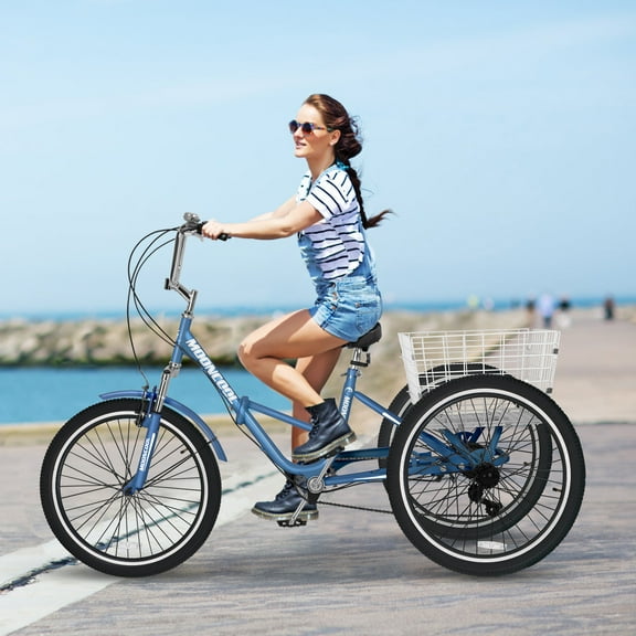 MOPHOTO Folding Tricycle 7-Speed Adult Tricycle, 20/24/26 inch Foldable 3-Wheels Cruiser Bike, Carbon Steel Frame, for Men & Women
