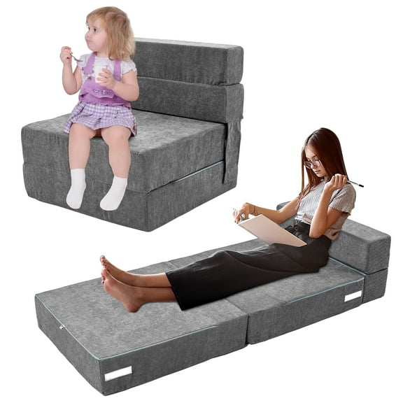MOPHOTO Furniture Kids Fold Out Couch 2-in-1 Children Convertible Sofa to Lounger with Soft Plush Fabric, Toddler Couch Chair, Gray