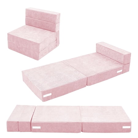 MOPHOTO Furniture Kids Fold Out Couch 2-in-1 Children Convertible Sofa to Lounger with Soft Plush Fabric, Toddler Couch Chair, Pink