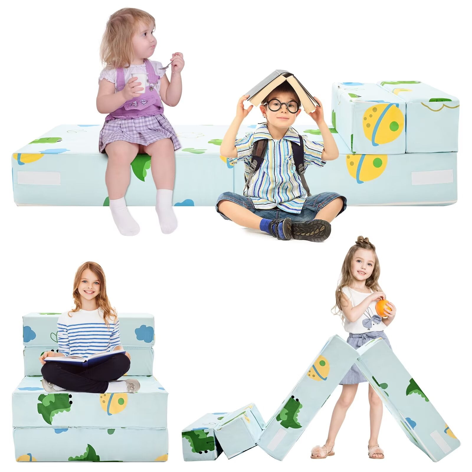 MOPHOTO Furniture Kids Fold Out Couch 2-in-1 Children Convertible Sofa