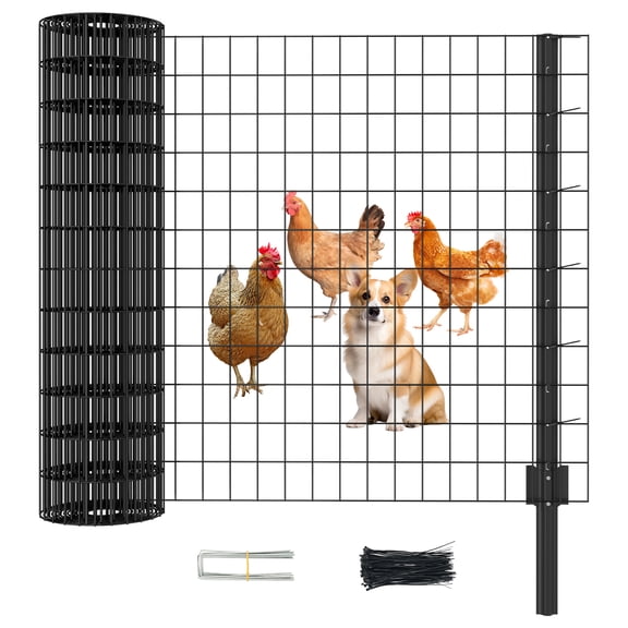 MOPHOTO Galvanized Fence Netting,50' X 35.5'' Boundary Fence with 5 Metal Posts,50 Ties,15 Pcs U-shapedhook,Portable Poultry Fence for Dogs,Chickens,Ducks in Backyard,Garden,Farm(Black)