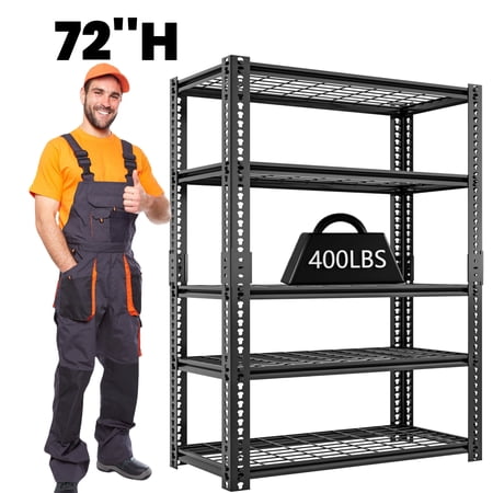 MOPHOTO 72" H Garage Shelving Heavy Duty Load 2000Lbs Storage Rack Shelf Adjustable 5-Tier Metal Garage Storage Shelves Industrial Shelving for Basement Warehouse 36" W x 16.2" D x 72" H, 1 Pack