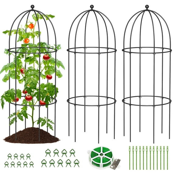 MOPHOTO XL Garden Trellis for Climbing Plants Outdoor, Tomato Cage Metal Obelisk Trellis Plant Trellis for Potted Plant, Flower Trellises Plant Cages Peony Cages Plant Support (Black, 3 Pack)
