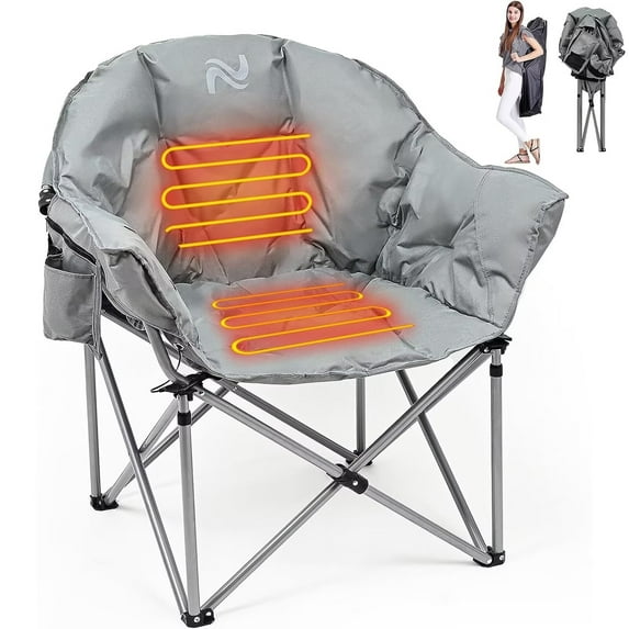 MOPHOTO Gray Heated Camping Chair Oversized, Outdoor Portable Heated Folding Chairs, Heated Foldable Chair Seat Supports 500 lbs, Heating Chair for Outdoor Sports, Camping, Patio, and Picnics
