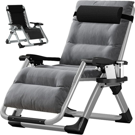 MOPHOTO Gray Zero Gravity Chair Camping Recliner Lawn Recliner, Patio Lounger Chair, Outdoor Portable Chaise with Detachable Soft Cushion, Cup Holder, Headrest