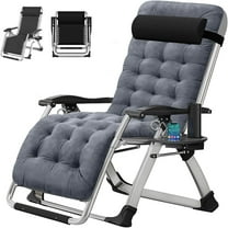 MOPHOTO Grey Zero Gravity Chair Camping Recliner Lawn Recliner, Patio Lounger Chair, Outdoor Portable Chaise with Detachable Soft Cushion, Cup Holder, Headrest