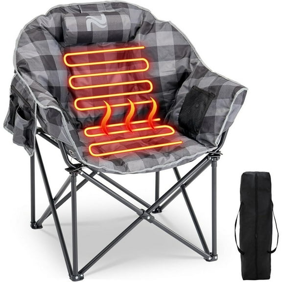 MOPHOTO Oversized Heated Camping Chair,Patio Lounge Chairs with 3 Heat Levels,Portable Folding Heated Chair Round Moon Saucer Folding Lawn Chair