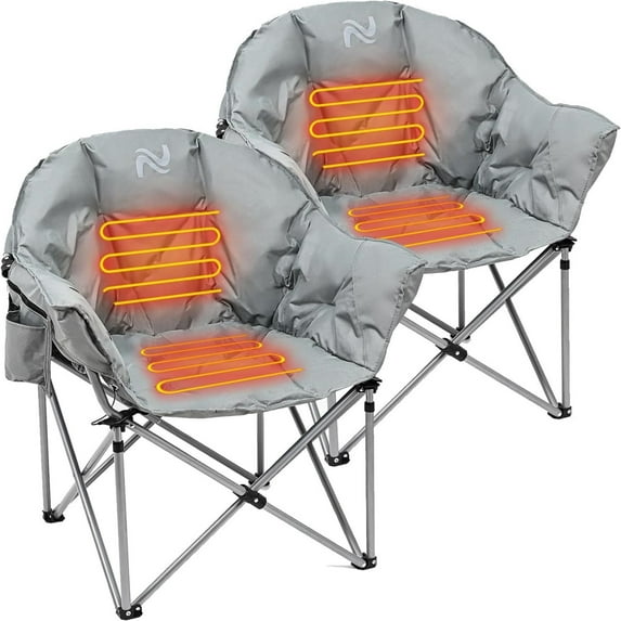 MOPHOTO Heated Camping Chair, Padded Camp Chair Round Moon Saucer Folding Lawn Chair Outdoor Chair, Oversized Patio Lounge Chairs Portable Folding Camping Chairs Heated Chair, 2 Pack