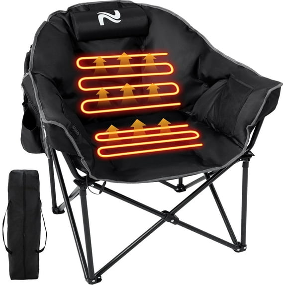 MOPHOTO Heated Camping Chair with Headrest Pad,Oversized Heated Chair Outdoor Sports,Heated Camp Chair Seat Supports 500 lbs,Heating Folding Chair for Camping,Patio,Picnic