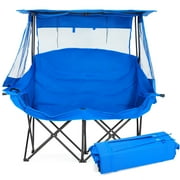 MOPHOTO Double Camping Chair with Canopy, Folding 2 Person Seat, Portable Outdoor Loveseat with Shade, Oversize Camp Chair for Beach, Lawn, and Outdoor Activities