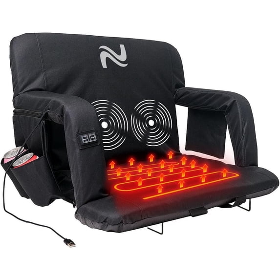 MOPHOTO Heated Massage Stadium Seats,Bleacher Seat with Back & Arm Support,3 Levels of Heat&Massage,6 Reclining Position for Sports Events,Outing,Hiking,23 inch
