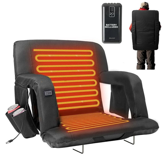 MOPHOTO Heated Stadium Seat Bleacher Seat with Back & Arm Support, Portable 6 Reclinng Positions Stadium Seating for Bleachers, Bleacher Seats for Sports Events, Outing, Travelling, Hiking