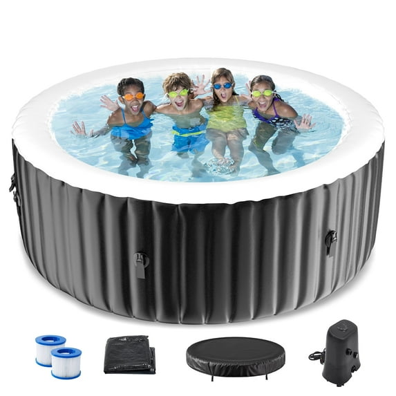 MOPHOTO Hot Tub - 71” X 71” X 25” Inflatable Hot Tub, 2-4 Person Portable Blow Up Hot Tub Square Portable Outdoor Spa with 130 Bubble Jets and Built in Heater Pump, Filter