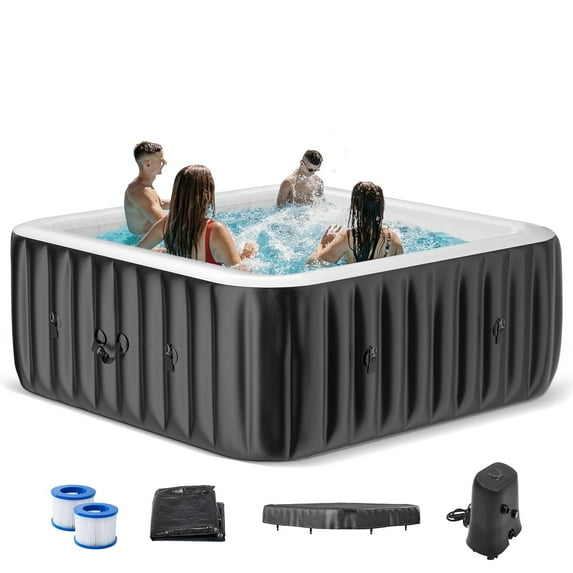MOPHOTO Hot Tub - 73” X 73” X 25” Inflatable Hot Tub, 4-6 Person Portable Blow Up Hot Tub Square Portable Outdoor Spa with 130 Bubble Jets and Built in Heater Pump, Filter
