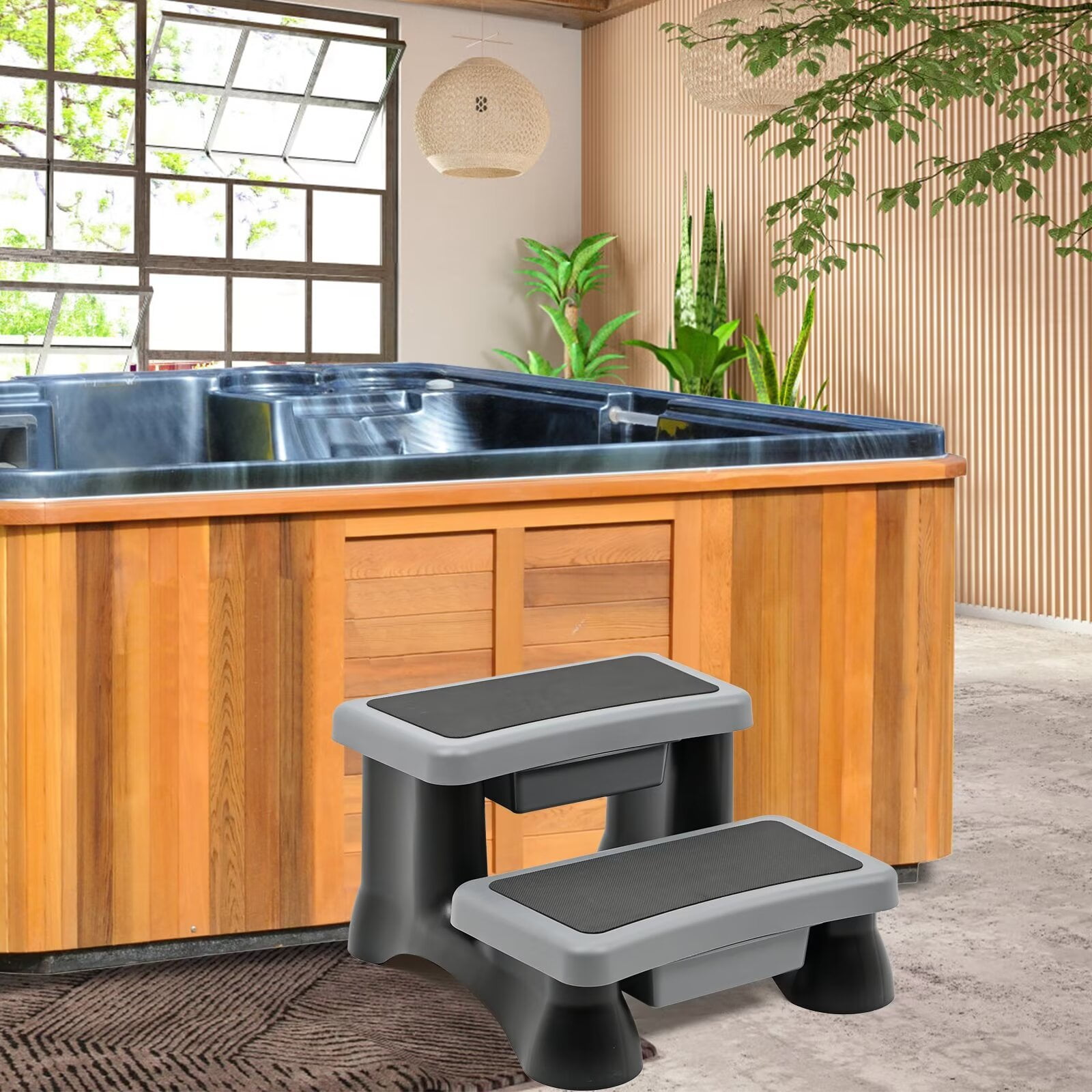 MOPHOTO Hot Tub Step Dark Gray with Storage, Spa Steps with Storage