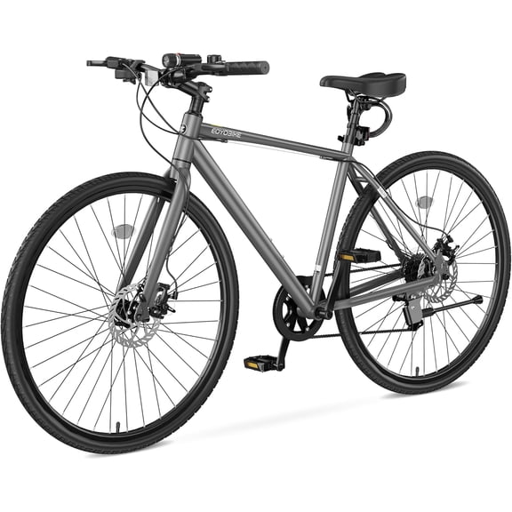 MOPHOTO Hybrid Bike for Adults,Lightweight Aluminum Frame,701C City Commuter Bicycle,Urban Fitness Bike,Dual Disc Brakes,Upright Flat Handlebar,LED Headlight & Reflectors for Men Women