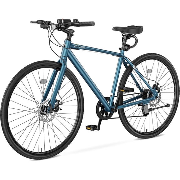 MOPHOTO Hybrid Bike for Adults,Lightweight Aluminum Frame,702C City Commuter Bicycle,Urban Fitness Bike,Dual Disc Brakes,Upright Flat Handlebar,LED Headlight & Reflectors for Men Women