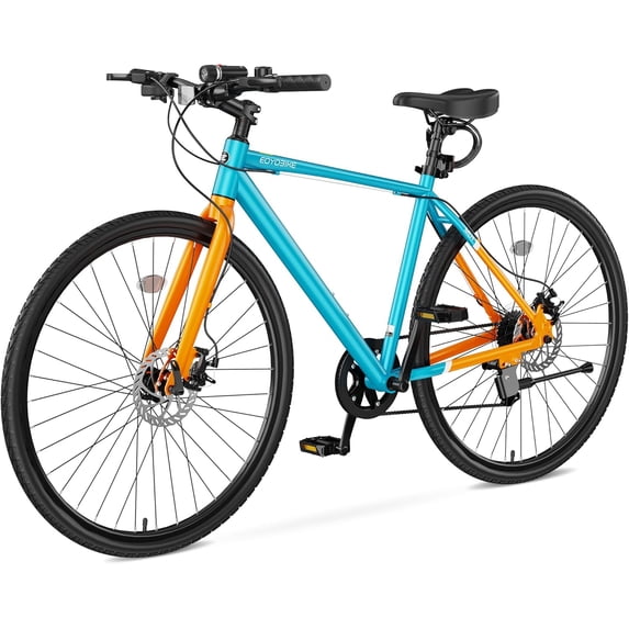 MOPHOTO Hybrid Bike for Adults,Lightweight Aluminum Frame,704C City Commuter Bicycle,Urban Fitness Bike,Dual Disc Brakes,Upright Flat Handlebar,LED Headlight & Reflectors for Men Women