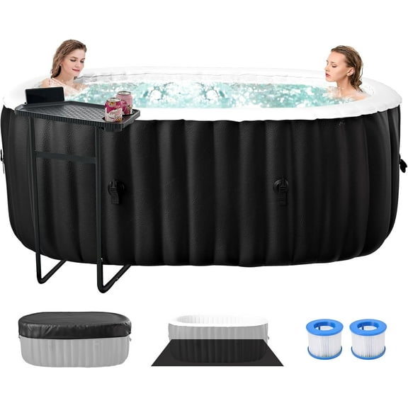 MOPHOTO 1-2 Person Inflatable Hot Tub, Portable Oval Blow Up Hot Tub with 100 Bubble Jets, Outdoor Spa Set Included Heater Pump, Filter and Side Table(75"*47"*25")