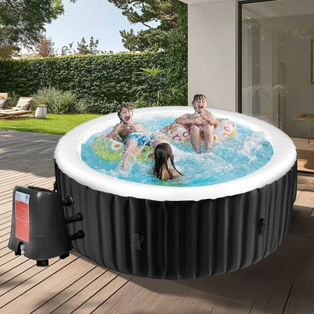 MOPHOTO 72" X 72" X 25" 2-4 Person Inflatable Hot Tub, Large Portable Round Hot tub with 120 Bubble Jets, Outdoor Bathtub Spa Set Included Heater Pump, Filter and Spa Cover