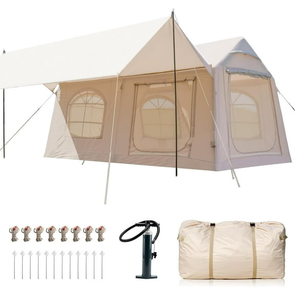 MOPHOTO Inflatable Tents for Camping, Large Blow Up Tent with Hand Pump, Easy Setup InflatableTent 4 Season Tent, Waterproof Oxford Air Glamping Tents for Camping Adult 10-12 Person(Canopy)