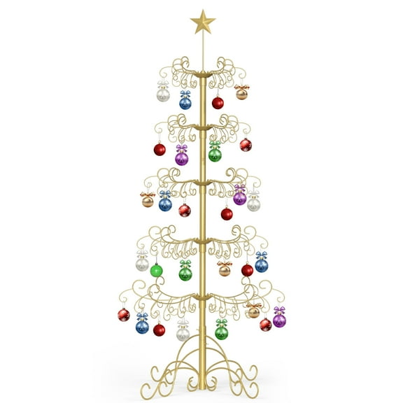 MOPHOTO Metal christmas trees 5-Tire tree ornaments display Iron Christmas Display Stands Ornament with Wire Hanging Hooks Christmas Balls Bauble Decor Christmas Gift for home Yard
(Gold)