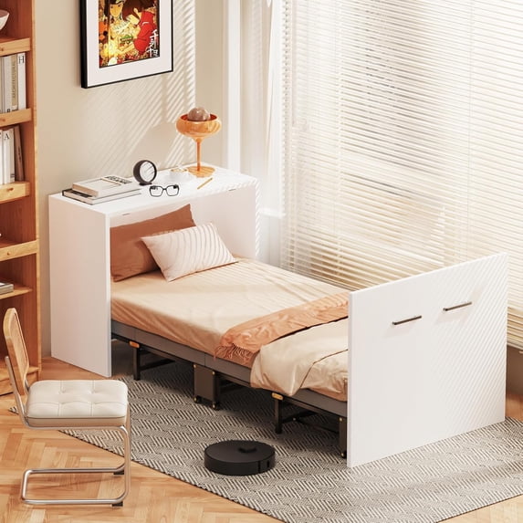 MOPHOTO Murphy Cabinet Bed Folding Bed Roll Away Beds with Mattresses ...