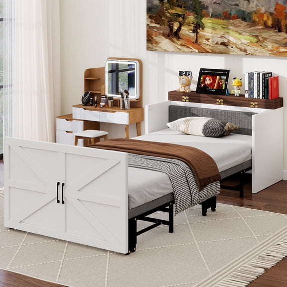 MOPHOTO Murphy Cabinet Bed with 2-Inch Mattress,Twin Size Folding Cabinet Bed with Wheels,Space Saving Guest Bed, Sturdy Steel Frame,650lbs Capacity