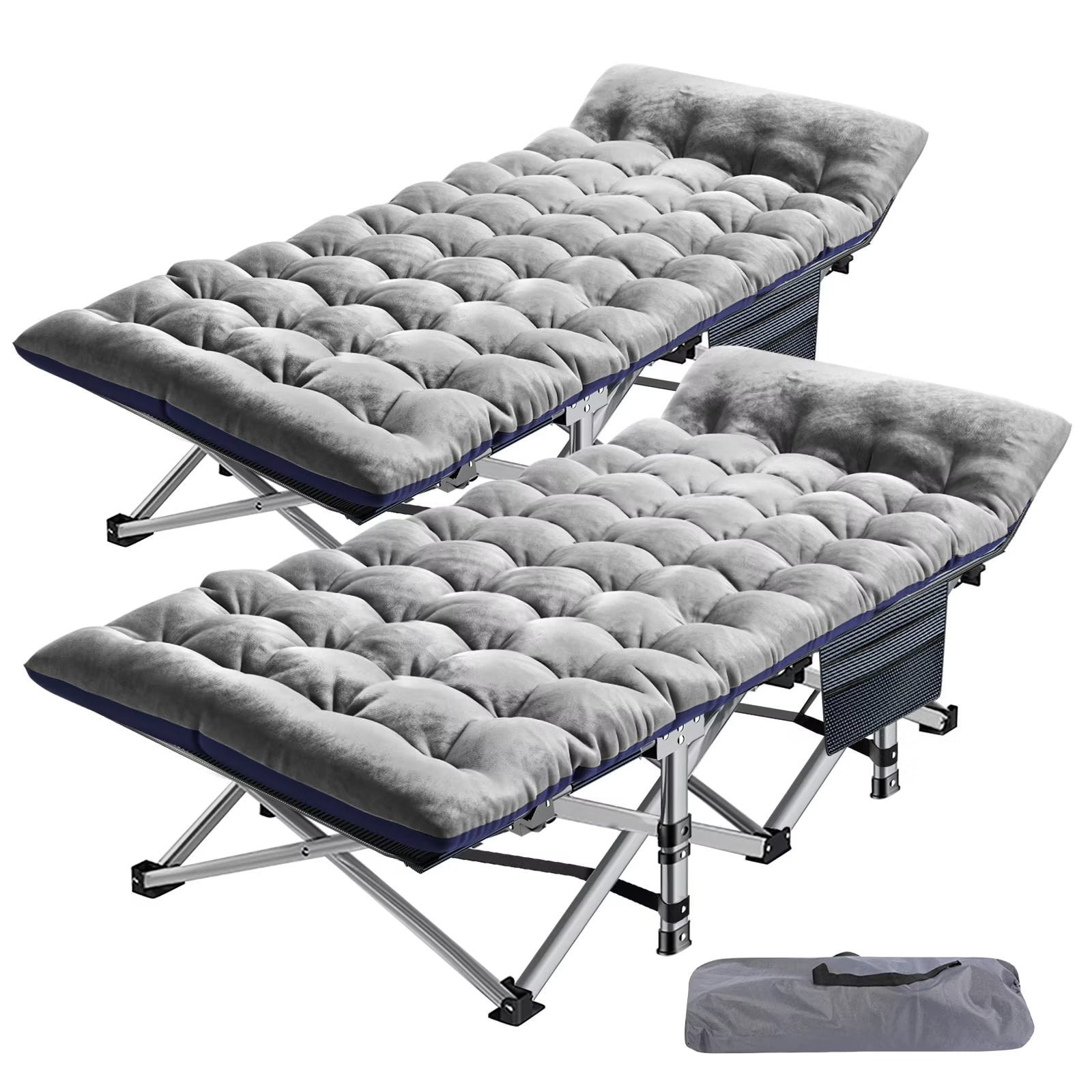 MOPHOTO Outdoor Portable Camping Cots for Adults 880lbs, 2 Pack Sleeping Cot with Mattress, 75"×