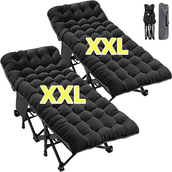 MOPHOTO Oversized 78"*32" Heavy Duty Outdoor Camping Cot with Mattress, Portable Folding Bed for Adults, Rollaway Guest Bed Sleeping Cot with Carry Bag, 2 Pack