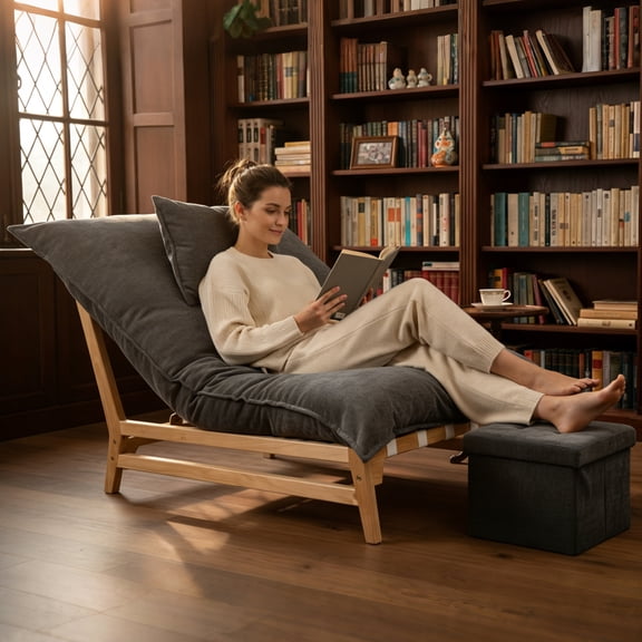 MOPHOTO Oversized Chaise Lounge Chair Set, Ergonomic 135° Reclining Sleeper Sofa Bed with Storage Ottoman, Breathable Linen-Cotton Comfy Couch for Small Spaces