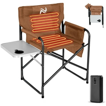 MOPHOTO Oversized Directors Chair Support 550lbs - Heated Camping Chair, Portable Folding Chairs for Adults Heavy Duty with Side Table, Cup Holder and Storage Bag for Outdoor