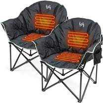 MOPHOTO Oversized Heated Camping Chair, Patio Lounge Chairs with 3 Heat Levels, Portable Folding Heated Chair Round Moon Saucer Folding Lawn Chair Outdoor Chair for Camping, Lounge Patio, 2 Pack
