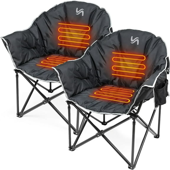 MOPHOTO Oversized Heated Camping Chair, Patio Lounge Chairs with 3 Heat Levels, Portable Folding Heated Chair Round Moon Saucer Folding Lawn Chair Outdoor Chair for Camping, Lounge Patio, 2 Pack
