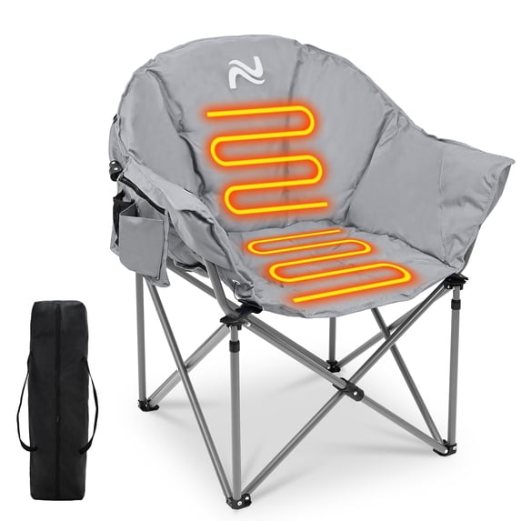 MOPHOTO Oversized Heated Camping Chair,Patio Lounge Chairs with 3 Heat Levels,Portable Folding Heated Chair Round Moon Saucer Folding Lawn Chair