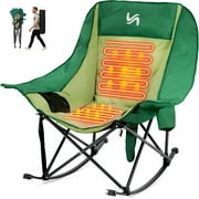 MOPHOTO Oversized Heated Rocking Camping Chair Support 500 lbs,Portable 3 Adjustable Heating Levels,Folding Quick Setup,Compact Storage,Lawn Chair with Side Pockets for Outdoor(Heated)