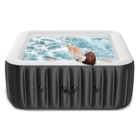 MOPHOTO 4-6 Person Inflatable Hot Tub, 73” X 73”X 25” Large Square Blow Up Portable Hot Tub, Leak-Proof PVC Outdoor Spa with 130 Air Jets, Insulated Cover and Heater Pump