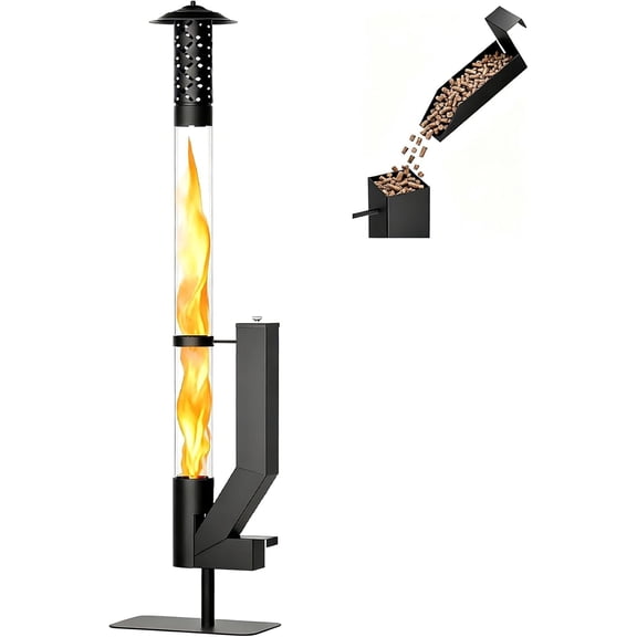 MOPHOTO Outdoor Patio Heater,61.8"H Matte Black Pellet Heaters with Thickened Base,Smokeless Glass Fire Tube pellet stove Metal Fire Pit for Backyard,Camping,Porch & Garden