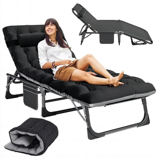 MOPHOTO Foldable Outdoor Patio Lounge Chair, Lay Flat Recliner