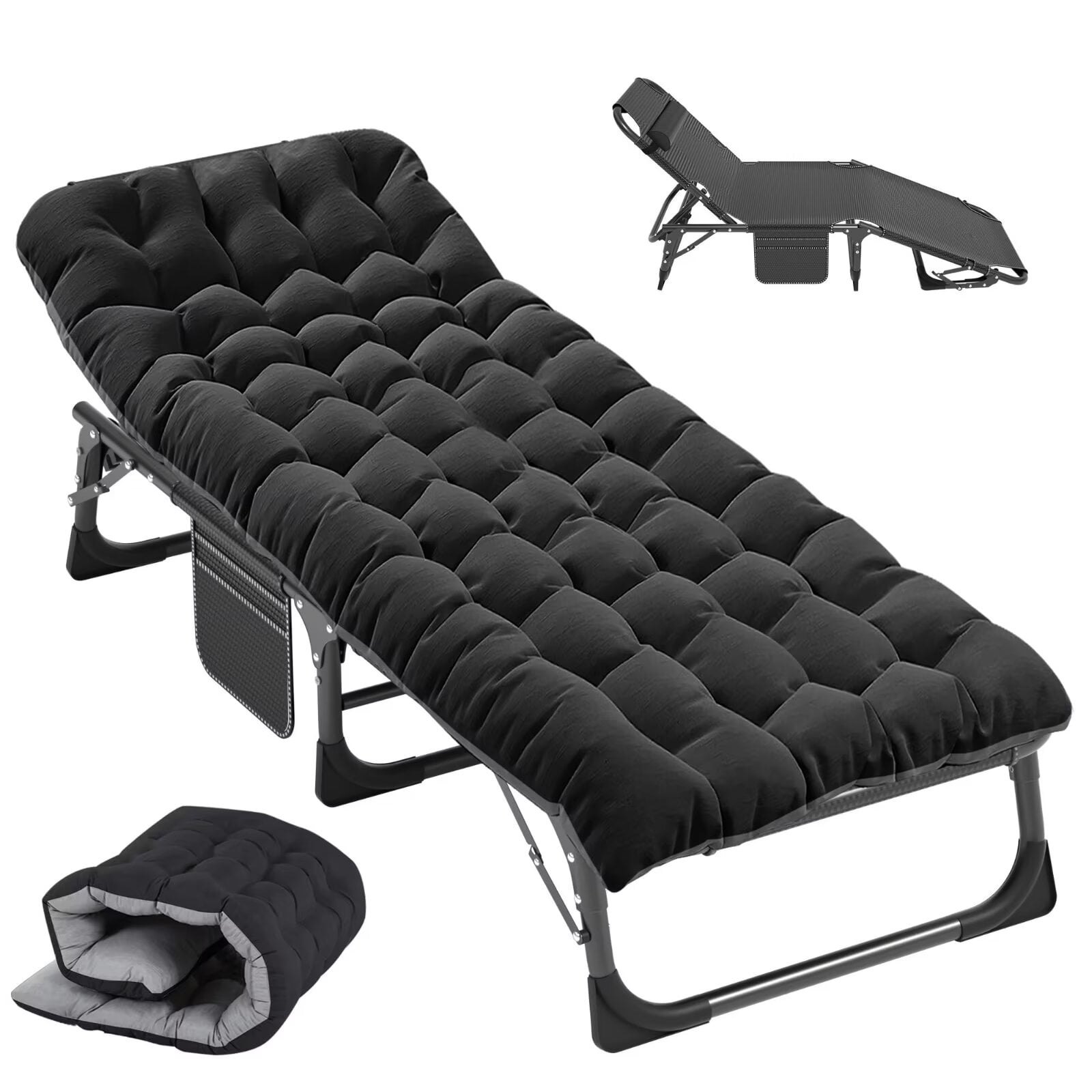 MOPHOTO Portable Adjustable 5Position Folding Camping Cot with Mattress & Headrest, Heavy Duty