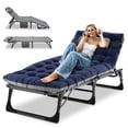 thumbnail image 1 of MOPHOTO Portable Foldable Lounge Chair Outdoor, Adjustable 4-Position Adults Reclining Folding Chaise with Pillow, Sleeping Cots, Folding Camping Cot,Patio Lounge Chairs with Cushion, 1 of 10