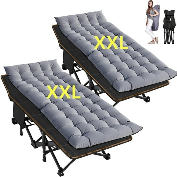 MOPHOTO 2PK Oversized Folding Camping Cot for Adults, XXL Portable Folding Bed with Carry Bag & Pearl Mattress, Oxford Strong Heavy Duty Sleeping Cots for Indoor & Outdoor Use