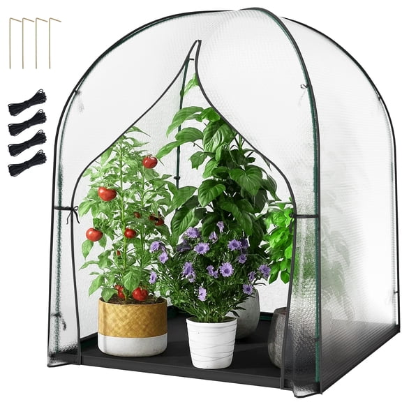 MOPHOTO Portable Greenhouse for Outdoors Green House Tent with Durable Bubble Film Cover Zippered Door,Walk-in Mini Green House with Removable Mat for Indoor Outside Protecting Plant(59x59x75 Inch)