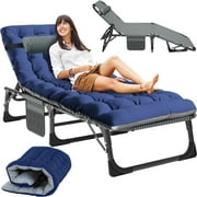 MOPHOTO Portable Heavy Duty Sleeping Bed, Adjustable 5-Position Folding Camping Cot with Mattress & Headrest, Indoor Folding Home Guest Beds, Outdoor Patio Folding Lounge Chair