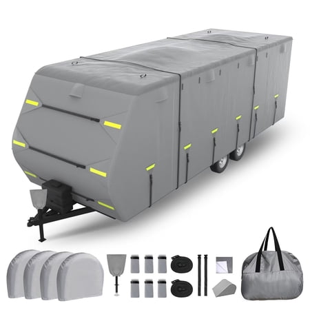 MOPHOTO RV Cover Travel Trailer Cover, 20'-22' Extra-Thick 4 Layers Travel Trailer RV Cover, Waterproof Anti-Uv Windproof Ripstop RV & Trailer Cover with Storage Bag,RV covers in various sizes
