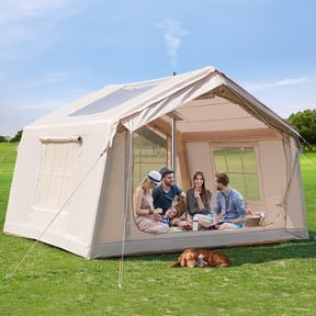 MOPHOTO 4-6 Person Inflatable Tents for Camping, Blow Up Tent with Hand Pump, Easy Setup Inflatable Hot Tent with Stove Jack, Waterproof Oxford Air Glamping Tents for Camping Adult