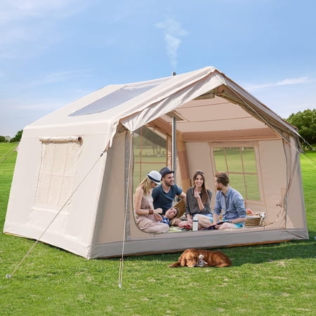 MOPHOTO 4-6 Person Inflatable Tents for Camping, Blow Up Tent with Hand Pump, Easy Setup Inflatable Hot Tent with Stove Jack, Waterproof Oxford Air Glamping Tents for Camping Adult