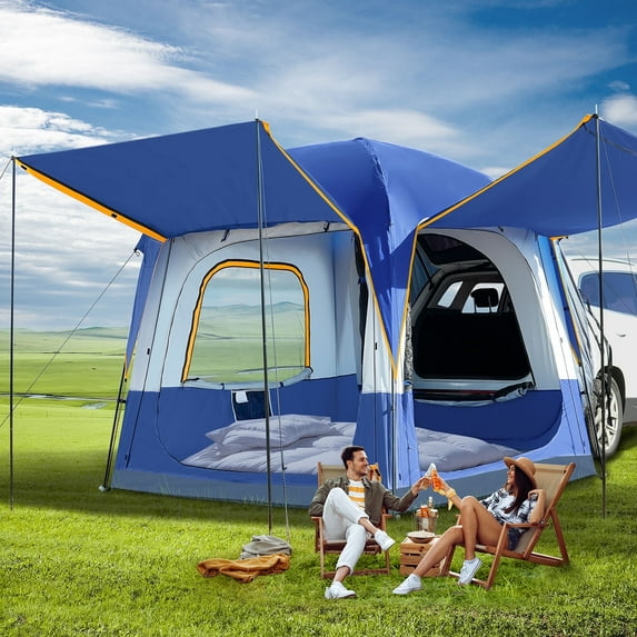 MOPHOTO SUV Tents for Camping 4 People, PU 3000mm Waterproof SUV Tent Attachment Tailgate Tent for Car Jeep Van, Spacious Space 8.2'L x 8.2'W x 7.2'H with 2 Awnings & Double Door